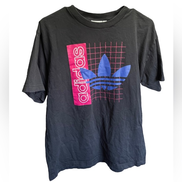 Adidas Men's Grid Trefoil "Black/Shock Pink/Team Royal Blue" Tee Sz Medium - Picture 2 of 5
